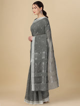 Dista Elora Grey Soft Linen Butti Printed Bhagalpuri Office & Workplace Attire Saree, view 3