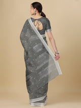Dista Elora Grey Soft Linen Butti Printed Bhagalpuri Office & Workplace Attire Saree, view 4