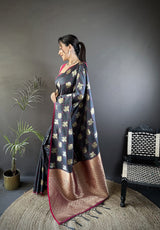 Dista Elora Grey Soft Silk Elephant Motifs Banarasi Saree, view 2