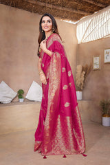 Dista Elora Hot Pink Butta Zari Jacquard Silk Blend Paithani Saree, view 2
