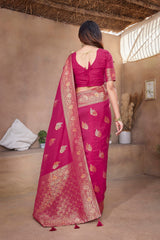 Dista Elora Hot Pink Butta Zari Jacquard Silk Blend Paithani Saree, view 3