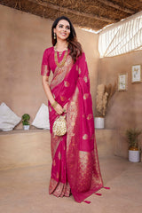 Dista Elora Hot Pink Butta Zari Jacquard Silk Blend Paithani Saree, view 4