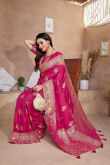 Dista Elora Hot Pink Butta Zari Jacquard Silk Blend Paithani Saree, view 5