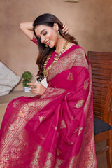 Dista Elora Hot Pink Butta Zari Jacquard Silk Blend Paithani Saree, view 6