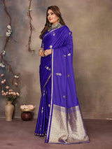 Dista Elora Indigo Blue Satin Silk Floral & Botanical Motifs Zari Woven Banarasi Saree, view 2