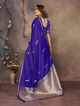Dista Elora Indigo Blue Satin Silk Floral & Botanical Motifs Zari Woven Banarasi Saree, view 3