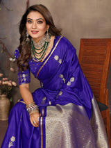 Dista Elora Indigo Blue Satin Silk Floral & Botanical Motifs Zari Woven Banarasi Saree, view 4