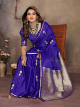 Dista Elora Indigo Blue Satin Silk Floral & Botanical Motifs Zari Woven Banarasi Saree, view 5