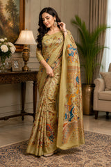 Dista Elora Ivory Chanderi Cotton Kalamkari Printed Ready To Wear Saree, view 2