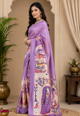 Dista Elora Lavender Chanderi Cotton Floral Printed Ready To Wear Saree, view 2