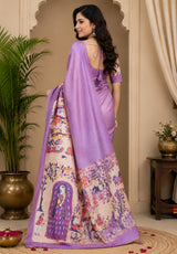 Dista Elora Lavender Chanderi Cotton Floral Printed Ready To Wear Saree, view 3
