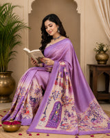 Dista Elora Lavender Chanderi Cotton Floral Printed Ready To Wear Saree, view 4