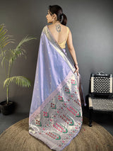 Dista Elora lavender Lichi Silk Floral Ikat Motifs Zari weaving Paithani Saree, view 2