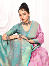 Dista Elora Lavender Soft Silk Banarasi Woven Floral Weaving Saree, view 4