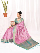 Dista Elora Lavender Soft Silk Banarasi Woven Floral Weaving Saree, view 5