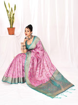 Dista Elora Lavender Soft Silk Banarasi Woven Floral Weaving Saree, view 6