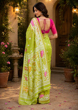 Dista Elora Light Green Linen Bandhani Digital Print Bollywood Saree, view 3