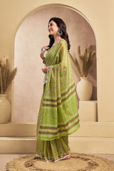 Dista Elora Light Green Linen Mini Checks Printed Ready To Wear Saree, view 2
