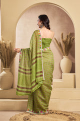 Dista Elora Light Green Linen Mini Checks Printed Ready To Wear Saree, view 3