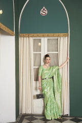 Dista Elora Light Green Linen Silk Jacquard Designer Saree for Women, view 4