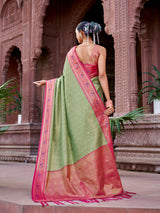 Dista Elora Light Green Munga Zari Silk Kanjivaram With Zig Zag Pattern Saree, view 3