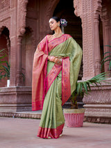 Dista Elora Light Green Munga Zari Silk Kanjivaram With Zig Zag Pattern Saree, view 4