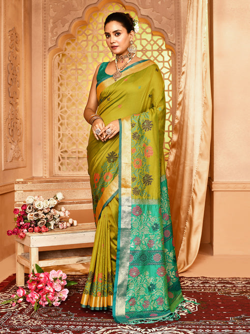 Dista Elora Light Green Pure Banarasi Weaving Silk Saree