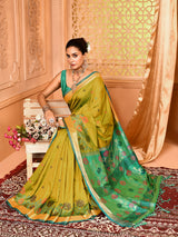 Dista Elora Light Green Pure Banarasi Weaving Silk Saree, view 3