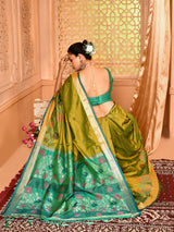 Dista Elora Light Green Pure Banarasi Weaving Silk Saree, view 5