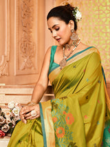 Dista Elora Light Green Pure Banarasi Weaving Silk Saree, view 6