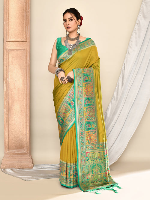 Dista Elora Light Green Pure Soft Silk Banarasi Plain Weaving Saree
