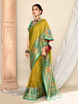 Dista Elora Light Green Pure Soft Silk Banarasi Plain Weaving Saree, view 2