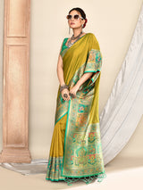 Dista Elora Light Green Pure Soft Silk Banarasi Plain Weaving Saree, view 3