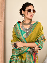Dista Elora Light Green Pure Soft Silk Banarasi Plain Weaving Saree, view 4
