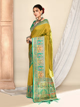 Dista Elora Light Green Pure Soft Silk Banarasi Plain Weaving Saree, view 5