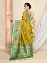 Dista Elora Light Green Pure Soft Silk Banarasi Plain Weaving Saree, view 6