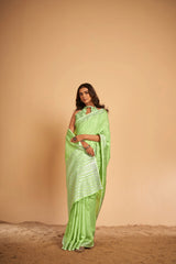 Dista Elora Light Green Soft Linen Solid Foil Printed Designer Casual Saree, view 4