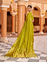 Dista Elora Light Green Soft Silk Kanjivaram Zari Jacquard Work Designer Saree, view 3