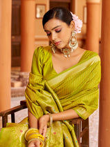 Dista Elora Light Green Soft Silk Kanjivaram Zari Jacquard Work Designer Saree, view 6