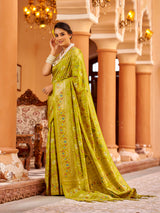 Dista Elora Light Green Soft Silk Patola Zari Jacquard Work Designer Saree, view 3
