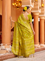Dista Elora Light Green Soft Silk Patola Zari Jacquard Work Designer Saree, view 4