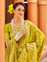 Dista Elora Light Green Soft Silk Patola Zari Jacquard Work Designer Saree, view 5