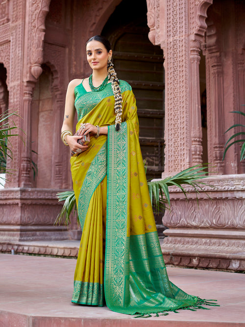Dista Elora Light Green Soft Silk Patola Zari Jacquard Work Designer Saree