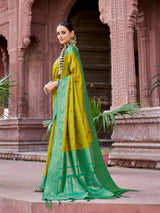 Dista Elora Light Green Soft Silk Patola Zari Jacquard Work Designer Saree, view 2
