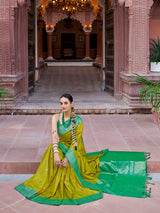 Dista Elora Light Green Soft Silk Patola Zari Jacquard Work Designer Saree, view 4