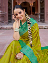 Dista Elora Light Green Soft Silk Patola Zari Jacquard Work Designer Saree, view 6