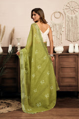 Dista Elora Light Olive Linen Motifs Printed Ready To Wear Saree, view 2
