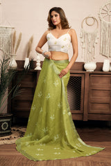 Dista Elora Light Olive Linen Motifs Printed Ready To Wear Saree, view 4