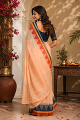Dista Elora Light Peach Chanderi Cotton Plain Printed Ready To Wear Saree, view 2