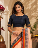 Dista Elora Light Peach Chanderi Cotton Plain Printed Ready To Wear Saree, view 3